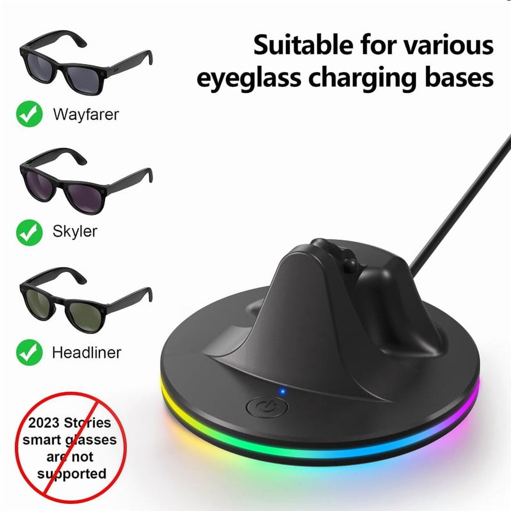 Charging Station for Meta Wayfarer/Skyler/Headliner Portable Charging Dock Compatible with Oakley Meta HSTN RGB Travel Charging Stand with Cable LED Indicator