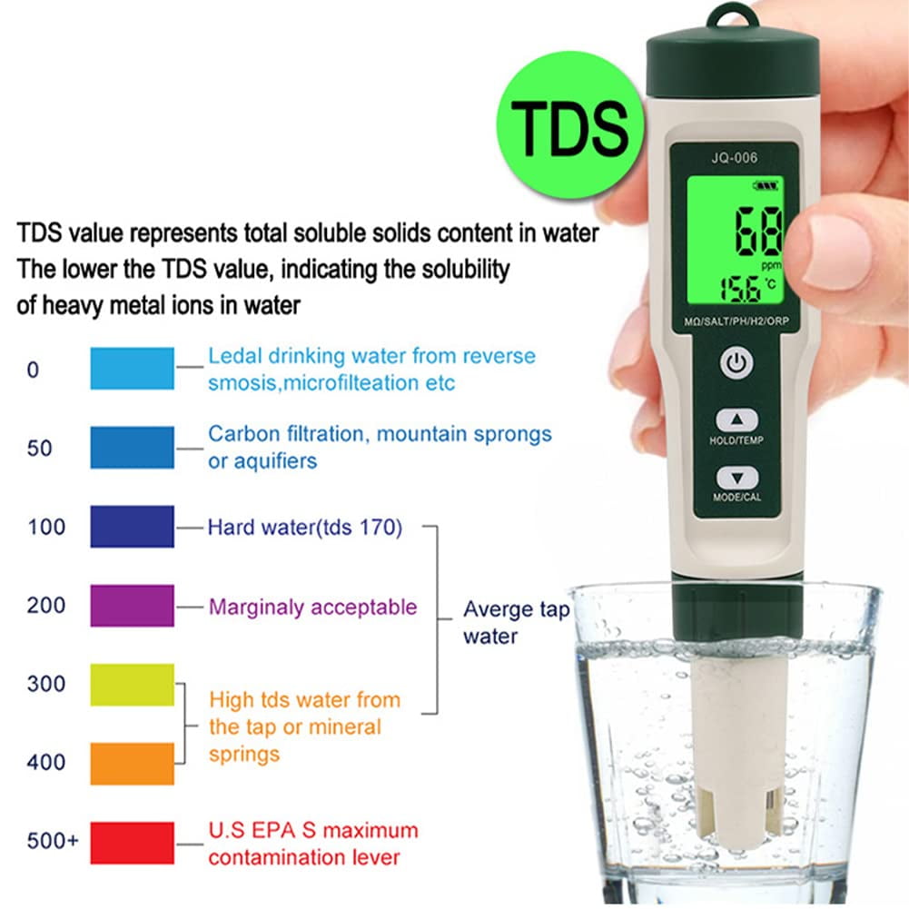 10 in 1 Digital Water Tester Meter PH/TDS/EC/Salinity/SG/ORP/Hydrogen-rich/Resistivity/Temp/Nutrient Solution Water Tester Pen for Drinking Water Hydroponics Plant Fish Tank Pool Salt Tester