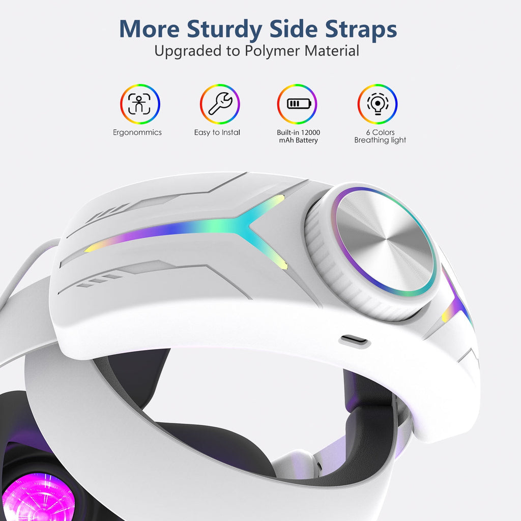 Head Strap Battery for Meta Quest 3S 12000mAh Replacement Rechargeable Headstrap for Oculus Quest RGB Head Strap Fast Charging Adjustable Battery Pack Headset Accessories Enhanced Comfort