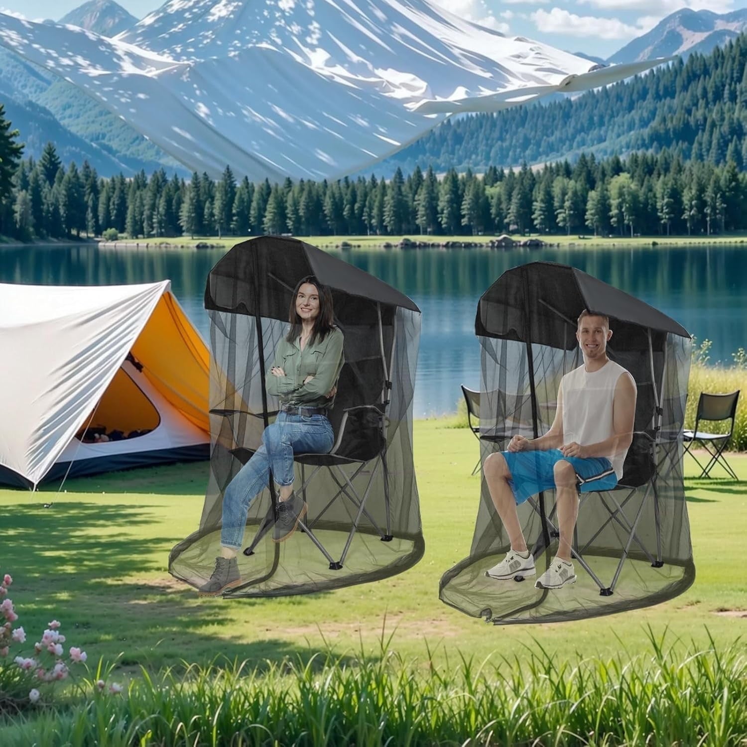 63-inch Tall Mosquito Net Cover for Awning Chair Insect Barrier Mosquito Mesh Tent Black Chair Mosquito Net with Zipper Opening 35 x 32-inch Waterproof Roof for Fishing Outdoor Camping Chairs