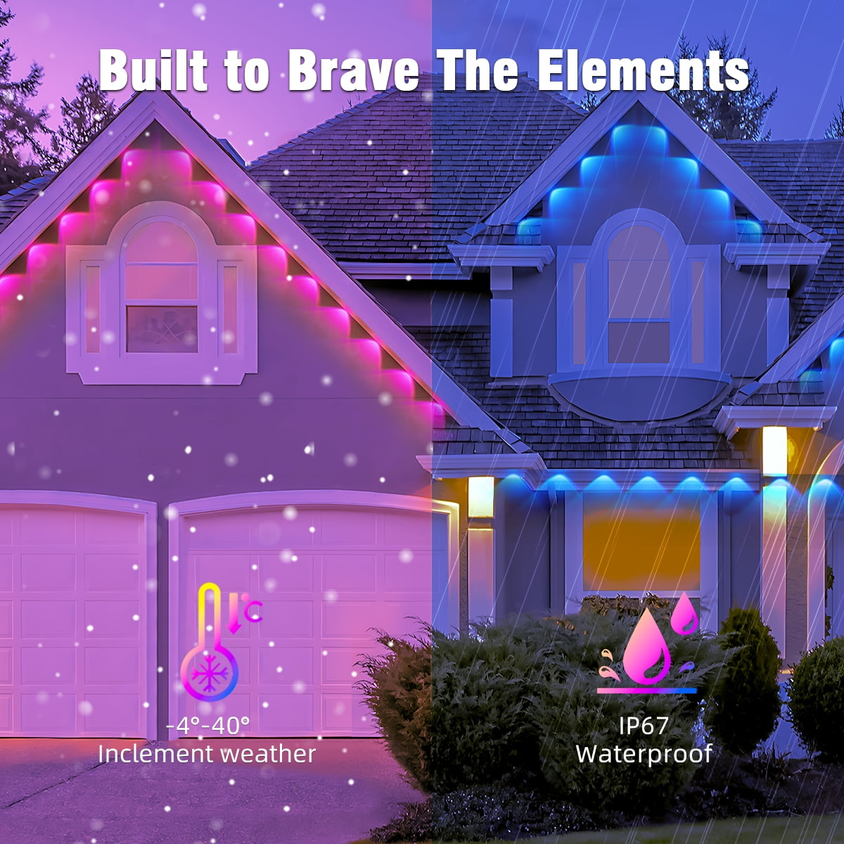 Permanent Outdoor Lights 150ft Christmas Outdoor Lights Smart RGB+IC App Control with 48 LEDs LED Eaves Lights IP67 Waterproof House Roof Outdoor Lighting for Party Daily Halloween Garden
