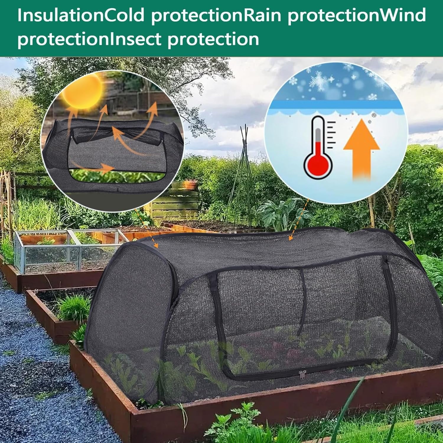 Garden Cover for Raised Flower Beds Garden Covers with Roll-up Zipper Door Plant Covers for Raised Garden Bed Freeze Protection Greenhouse Cover for Protecting Seedlings Fruits Vegetable Rows
