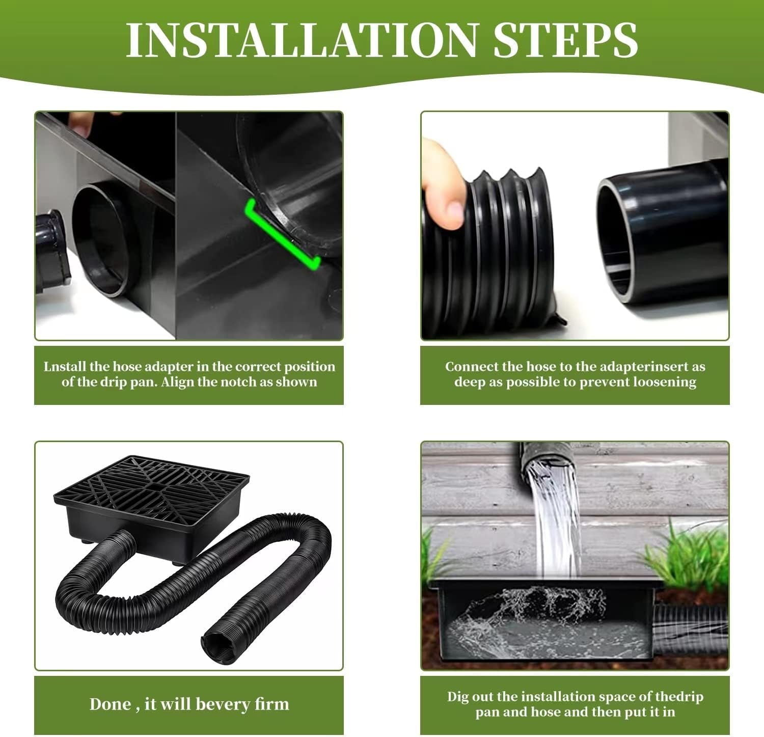 Wiher Catch Basin Downspout Extensions Upgraded 9x9 inch No Dig French Drain Downspout Diverter Flexible Gutter with Leak-Proof Splash Block Kit Extendable from 16 to 60 Black