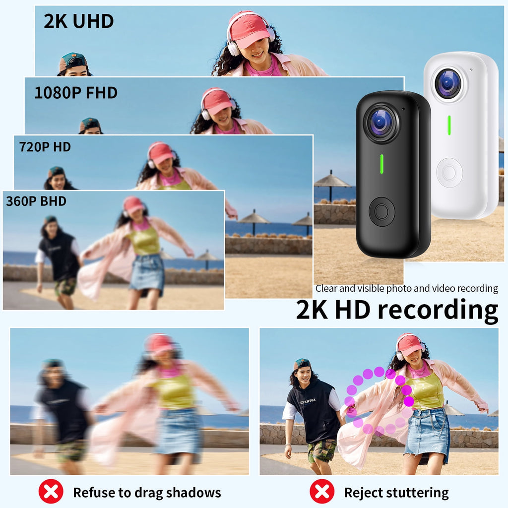 Mini Body Camera Wearable Action Body Cam with Audio & Video- Thumb Hands Free Waterproof Recording Wearable Cameras - for Work Travel Pet Walk Swim(Black)