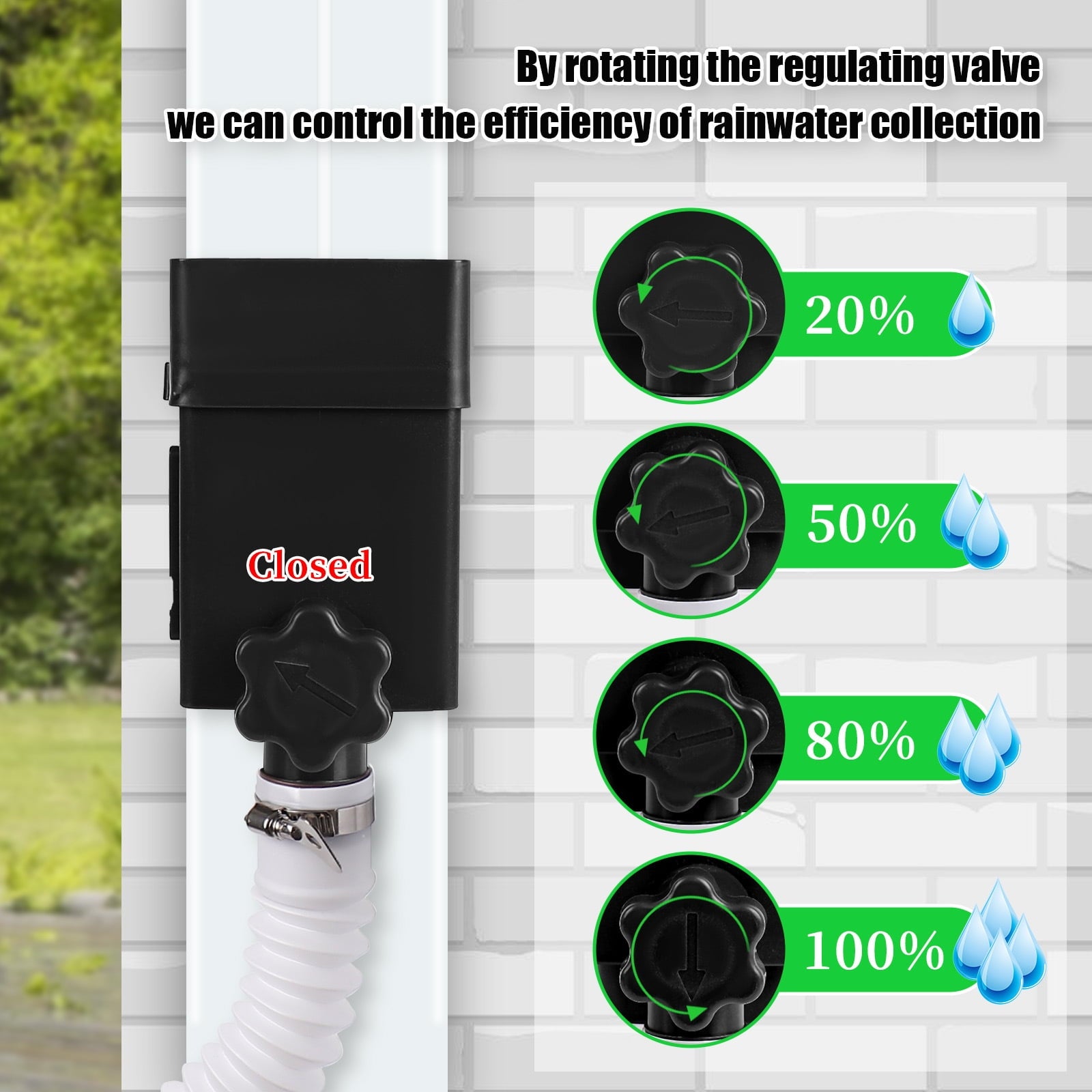 Rainwater Collection System Downspout Diverter Fits for 2 x 3 or 3 x 4 Gutter Downspouts Rain Barrel Diverter Kit with Adjustable Valve and Filter