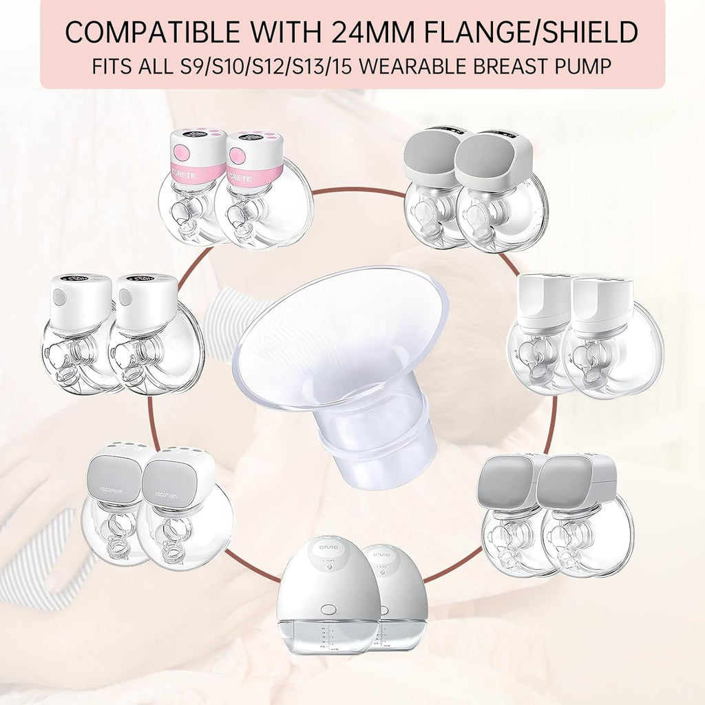 Prociv 14Pcs Flange Inserts 13/15/17/19/21mm Compatible with Momcozy S12/S12pro/S9/S9 Pro for TSRETE/Spectra/Medela 24mm Shield/Flange Including Duckbill Valve & Silicone Diaphragm