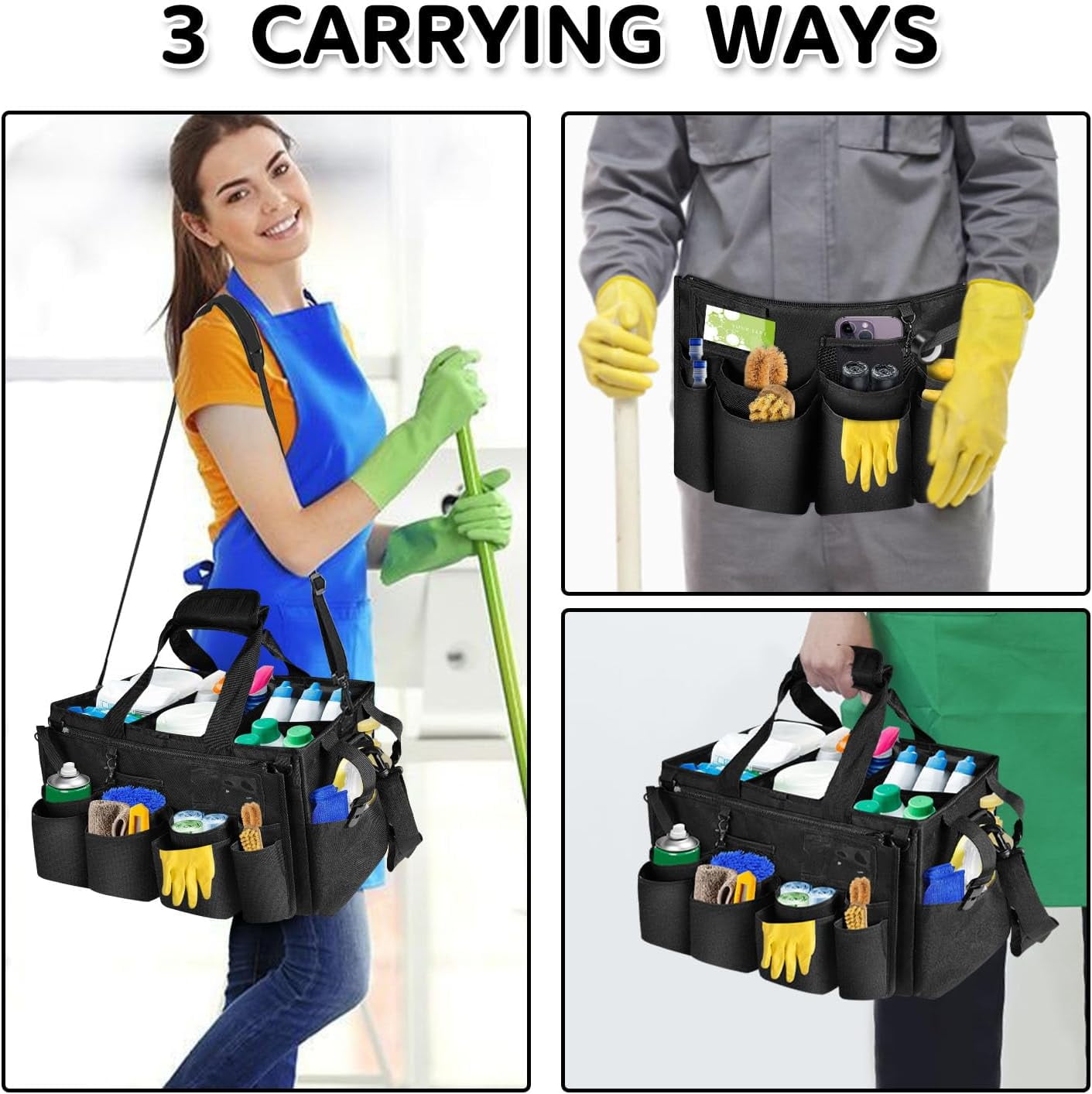 Cleaning Caddy Bag Cleaning Caddy Organizer for Housekeepers Cleaning Tool Organizers Tote Bag with Handle Kitchen Cleaning Supplies Storage Bag for Cleaners