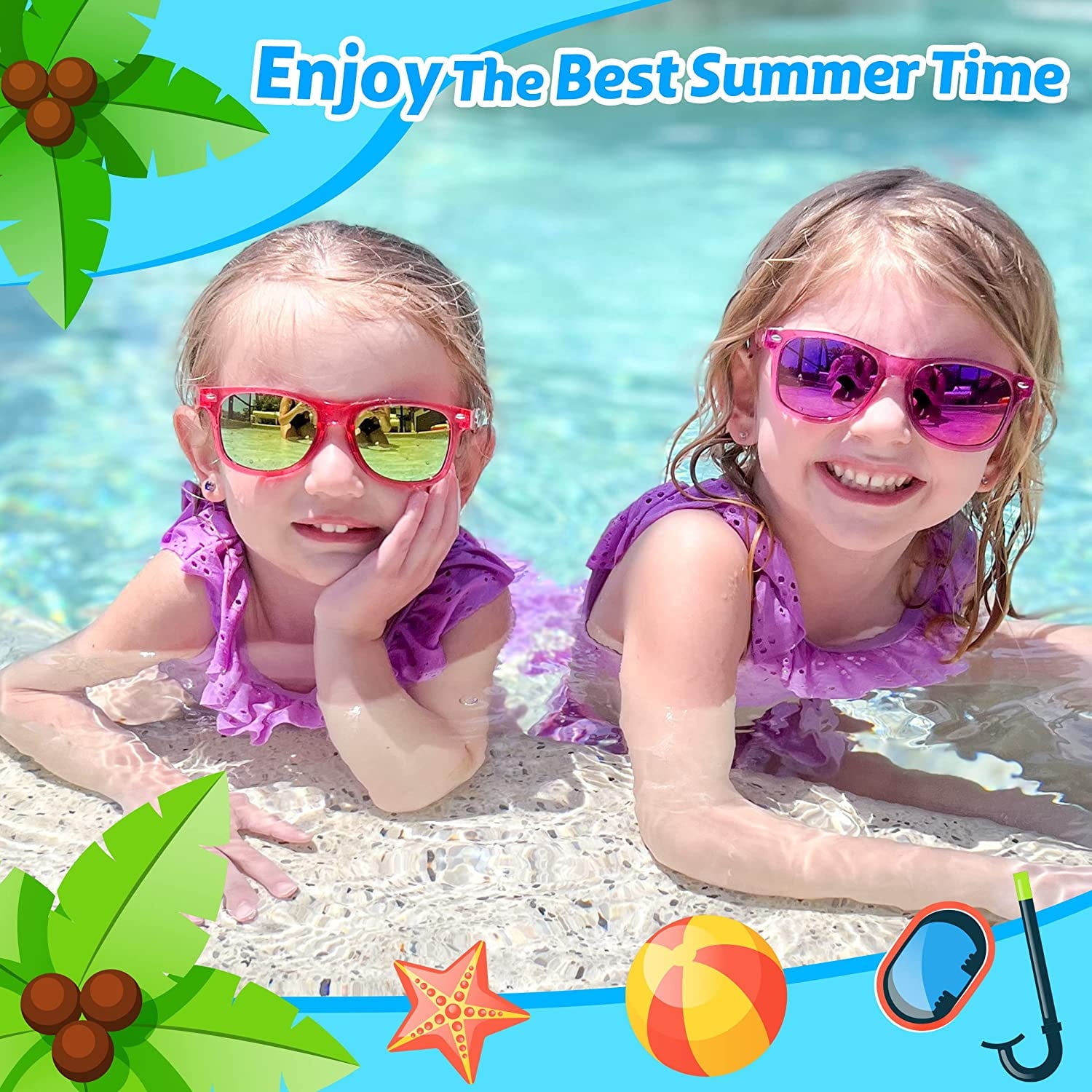 Prociv 24 Pack Kids Sunglasses Bulk Kids Sunglasses Party Favor Neon Translucent Sunglasses with UV400 Protection Boys Girls Age 3-8 Beach Pool Birthday Party Supplies