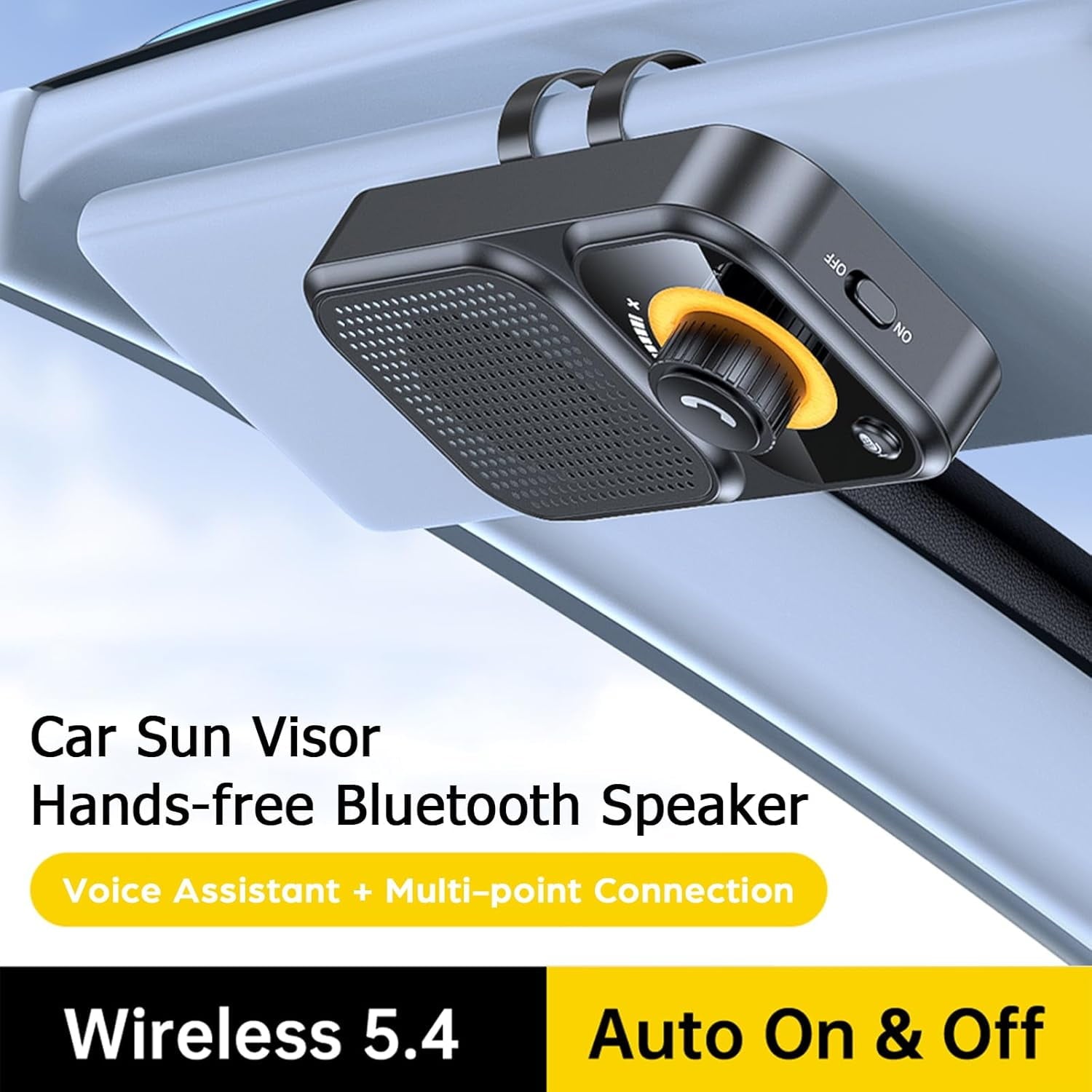 Bluetooth Car Speaker for Cell Phone Handsfree Bluetooth Car Kit Wireless Audio Car Kit Speakerphone with Visor Clip Loud Speakerphone for Music AUTO Power ON Support Assistant Hands