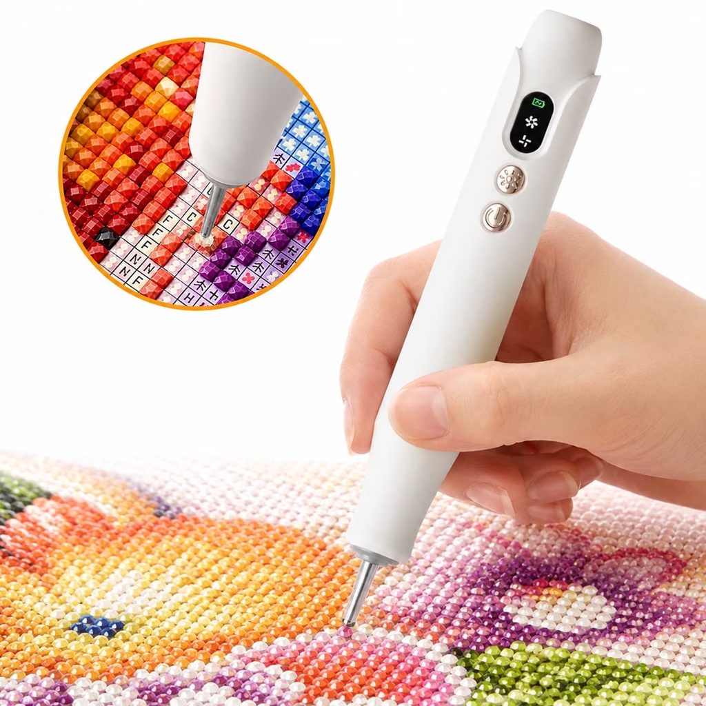 Wiher Diamond Art Pens, Electric Vacuum Diamond Painting Pen no Wax Needed, Dual-Speed Adjustment, Diamond Art Accessory for DIY Diamond Painting, Gift for Diamond Art Fan, White