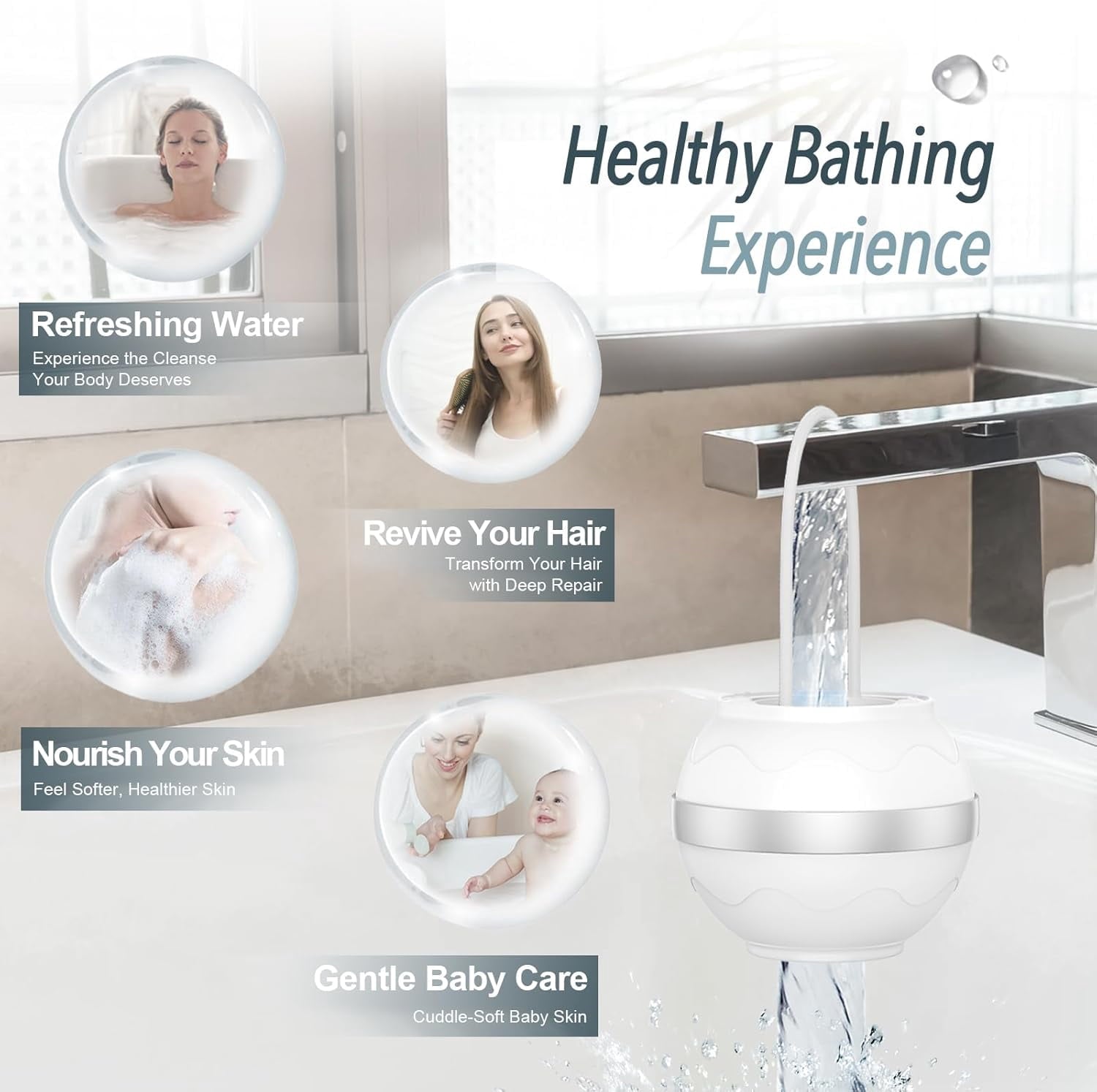 Bath Filter for Tub Faucet - 10 Stages Bath Water Filter 2 500 Gallons Removes Contaminants & pH Balancer Improved Skin Hair and Nail Condition - BPA-Free & Easy Install (White)