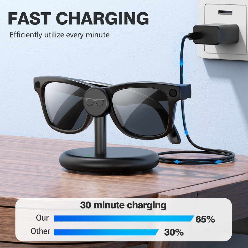 Charging Station for Meta Wayfarer/Skyler/Headliner Portable Charging Dock Compatible with Oakley Meta HSTN Travel Charging Stand with Cable LED Indicator Black