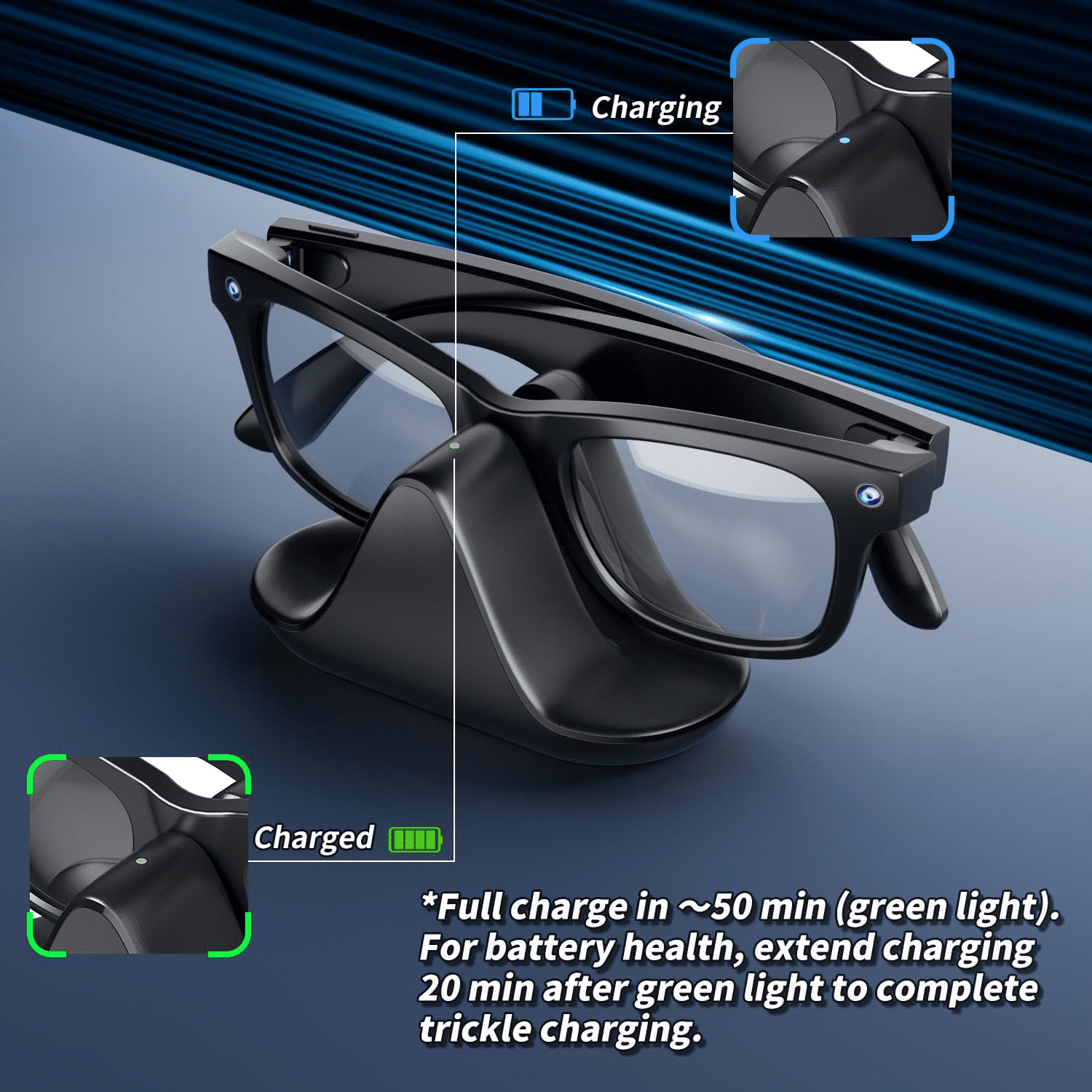 Charging Station for Meta Wayfarer/Skyler/Headliner Compact Charger Compatible with Oakley HSTN LED Indicator Space Gray