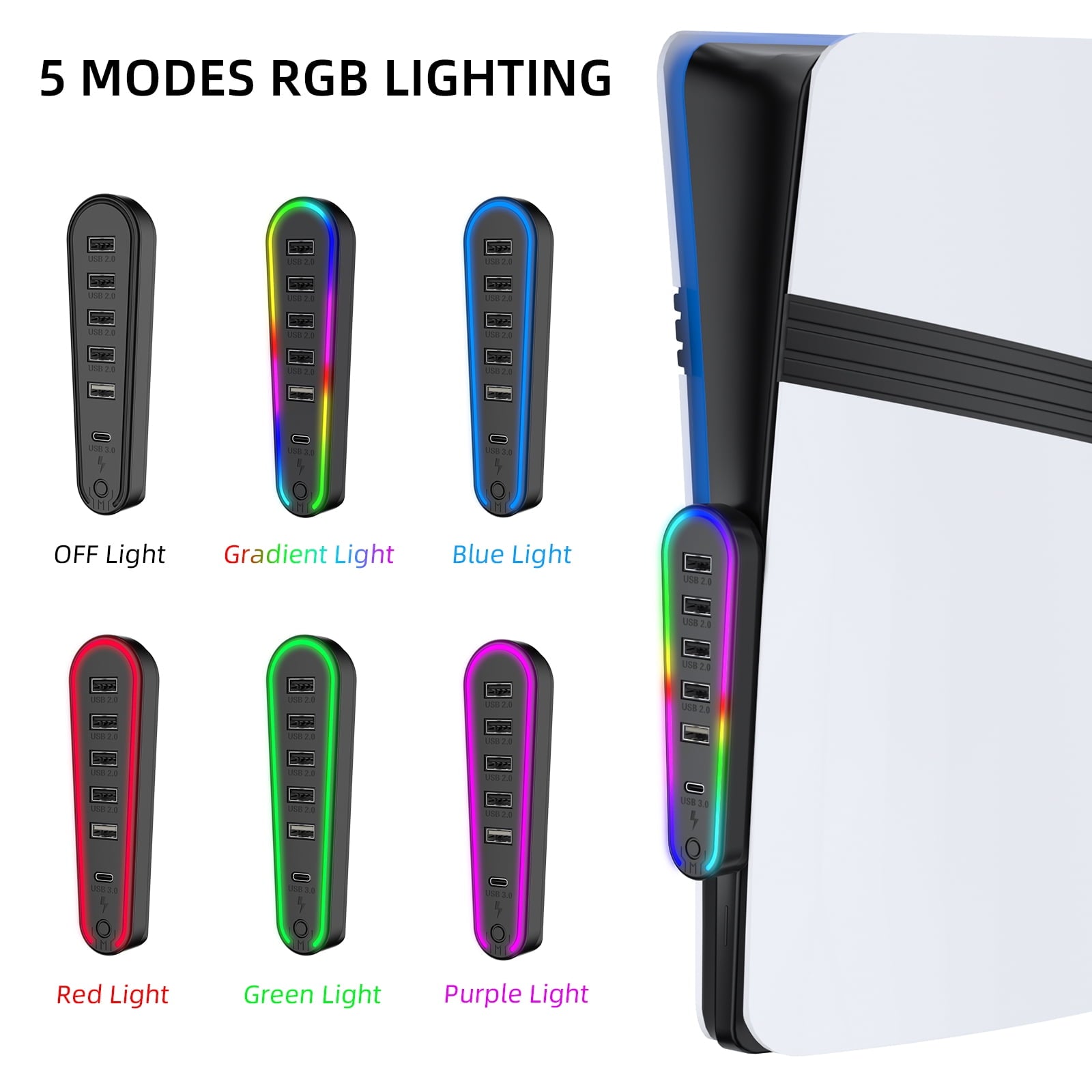 6 Ports USB Hub for PS5 Pro/PS5 Slim Console Disc & Digital High-Speed USB Port Extender for PS5 Accessories Charging Adapter with 1 Type C 3.0 + 4 USB-A 2.0 + 1 Port