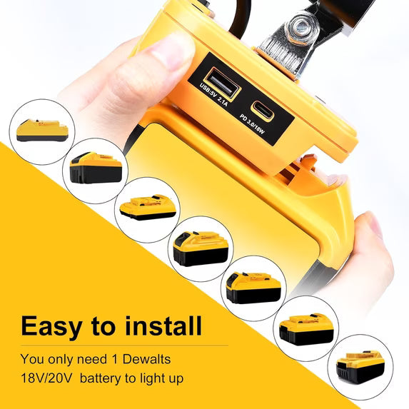 Cordless LED Work Light for Dewalt 20V Max Battery, Flood Lights Battery Light with Low Voltage Protection USB and Type C Output Port LED Light for Job Site/Camping/Power Outage - Only Tool Light
