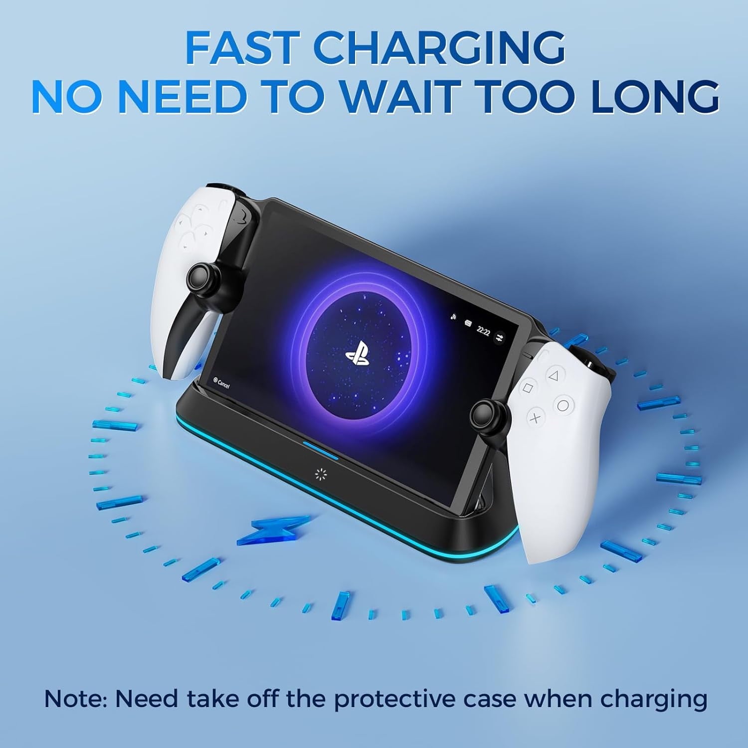 Charging Stand for PlayStation Portal Enhanced Stability Charger Dock or Station with On/Off RGB Light and Type-C Cable Pogo Pin Adapter and 30° Comfort Angle Design for PS Portal (Black)