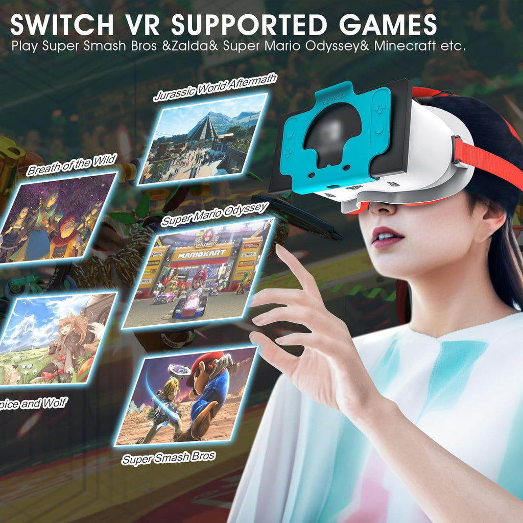 Newest VR Headset for Nintendo Switch & Switch OLED Model 3D VR Glasses with Adjustable Lens for Virtual Reality Gaming Experience Switch VR Labo Goggles Headset for Nintendo Switch(Red White)