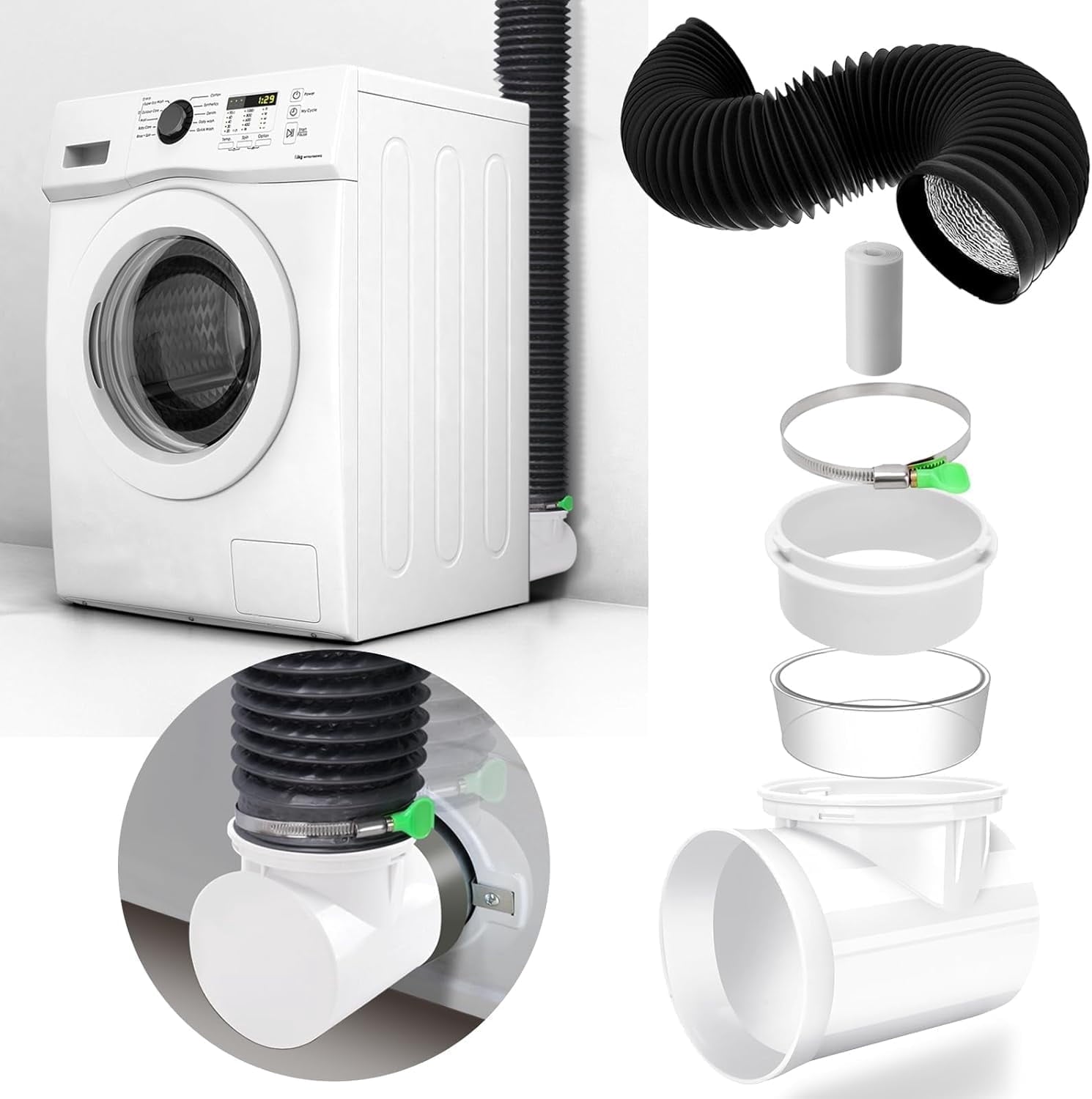 AmzDoer Dryer Vent Kit with Hose/Duct Connector/Wall Plate 4 Inch Dryer Vent Hose Connector Wall Ducting Kit for Bathroom Ventilation Fans Exhaust Ceiling Washer Air Circulation