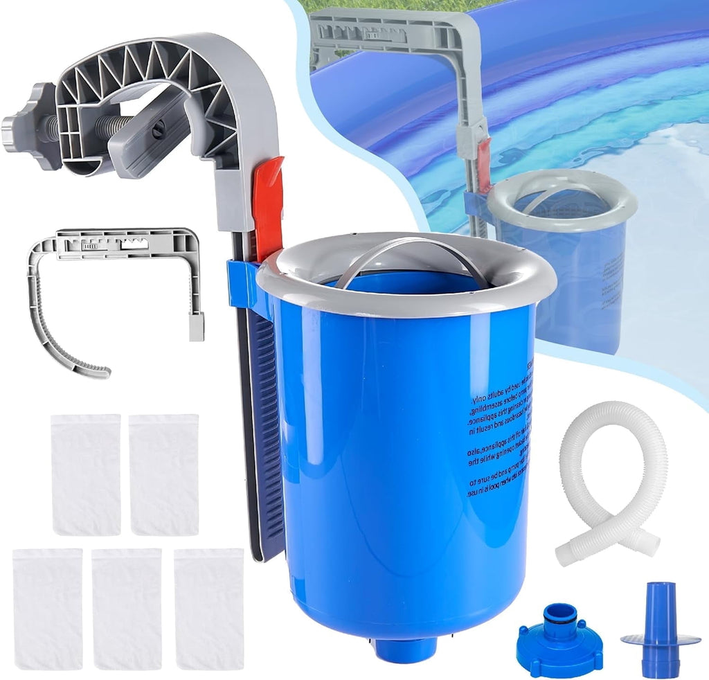 AmzDoer Pool Skimmer for Above Ground Pool Wall Mount Surface Skimmer with Removable Skimmer Basket Adjustable Height Bracket Floating Pool Skimmer Auto Skimming Debris & Pool Surface Leaves
