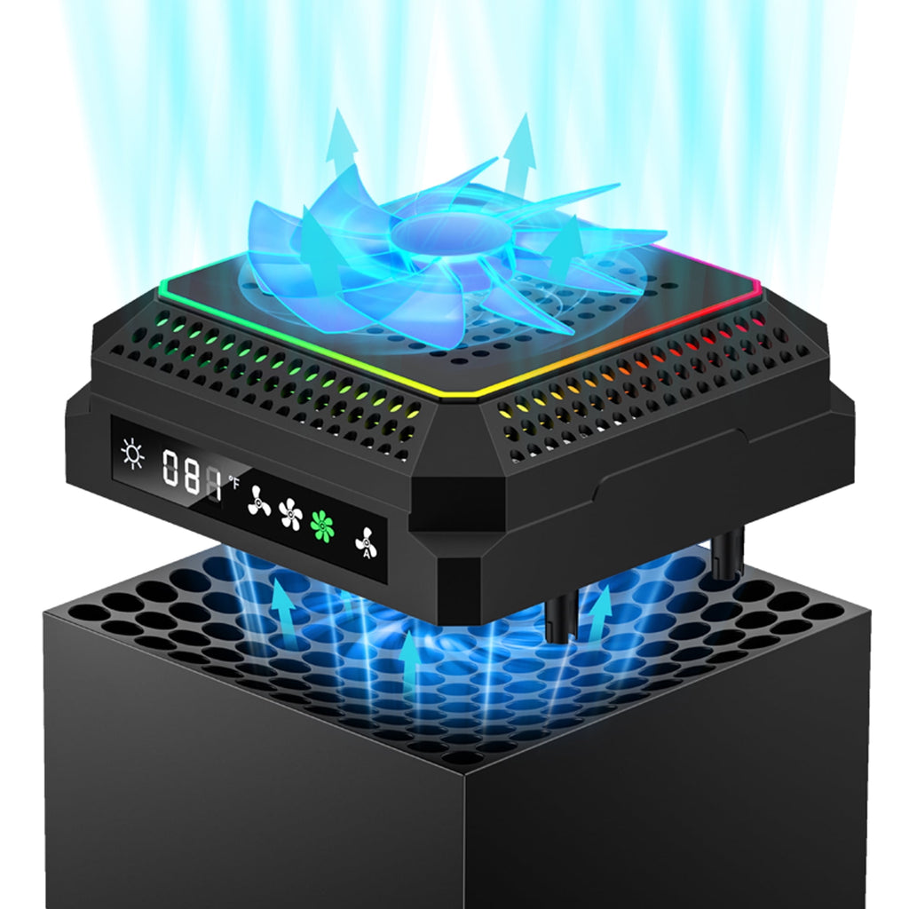 Auto Cooling Fan for Xbox Series X with 11 RGB Light Modes Automatic Fan Speed Adjustable by Temperature with 4 Gears for Xbox Series X Console RGB Lights USB Ports(Black)