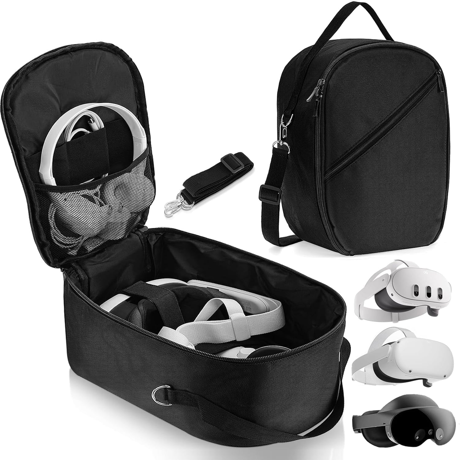 Carrying Case Compatible with Apple Vision Pro/Meta Quest 3/Oculus Quest 2/Quest Pro/VR Elite Strap&Accessories VR Headset Travel Storage Backpack for Travel and Home Storage
