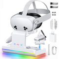 Charging Dock for Meta Quest 3S/3 VR Headset & Controllers Charging Stand with RGB LED Light VR Accessories with 2 Rechargeable Batteries for Oculus Quest 3S/3 Fast Charging Station