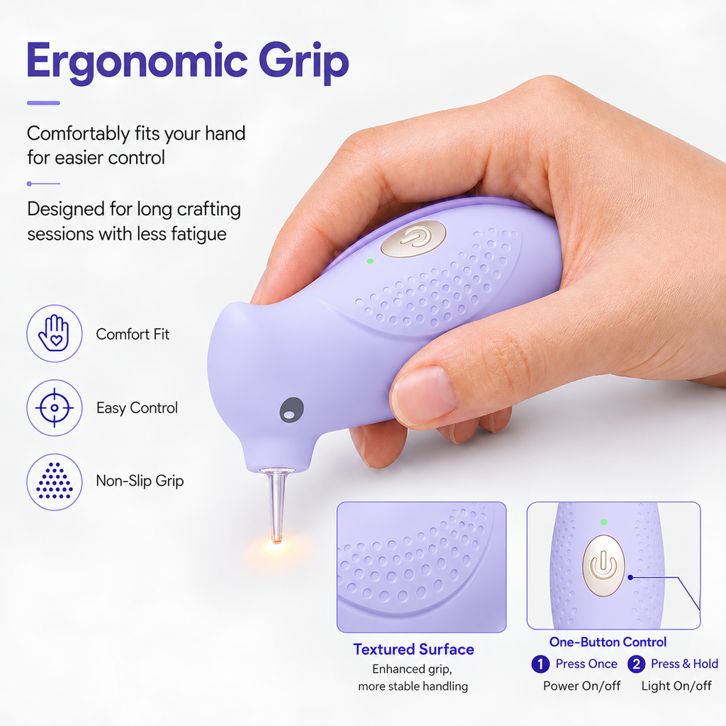 Electric Diamond Painting Pen, Bird-Shaped Diamond Vacuum Art Pen with Warm Light, Wax-Free Pickup, Ergonomic Palm Grip, Integrated Suction Tip, Christmas Gift for Girls,Students,DIY Crafters,Purple