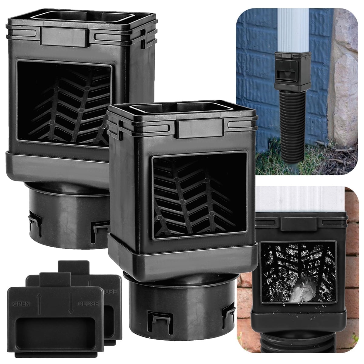 Downspout Filter 2 Pack Downspout Leaf Filter Gutter Downspout Screen 2 ×3 and 3 ×4 Drainpipe Filter Downspout Cleanout Leaf Removers Black