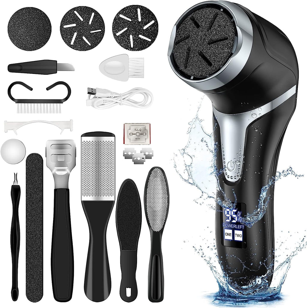 Prociv Electric Foot Callus Remover with Vacuum Cleaner Rechargeable Foot File Dead Skin Remover with 2 Speed 3 Grinding Head LCD Display Professional Kit for Foot Care Black