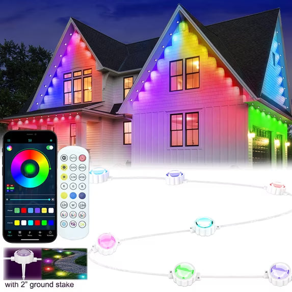 Permanent Outdoor Lights 100FT RGB Christmas Outdoor Lights, 72 LED Ground Lights, IP67 Waterproof Eaves Lights with Remote&App,Color Changing Decorations Lights for Roof Garden Yard