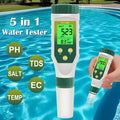 Pool Salt Tester, Water Tester 5 in 1 TDS EC Salinity Water Temperature pH Meter, Digital Salinity pH Meter for Swimming Pool, Saltwater, Sea Water, Aquarium, Fish Tank