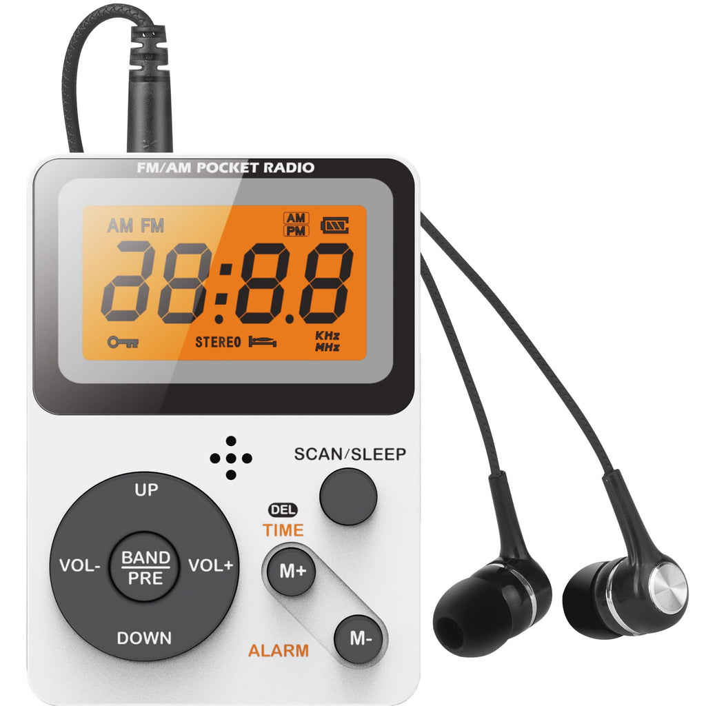 Portable AM FM Radio Personal Pocket Radio with LCD Screen Stereo Earphone Jack Sleep Timer and Alarm Clock for Jogging Walking