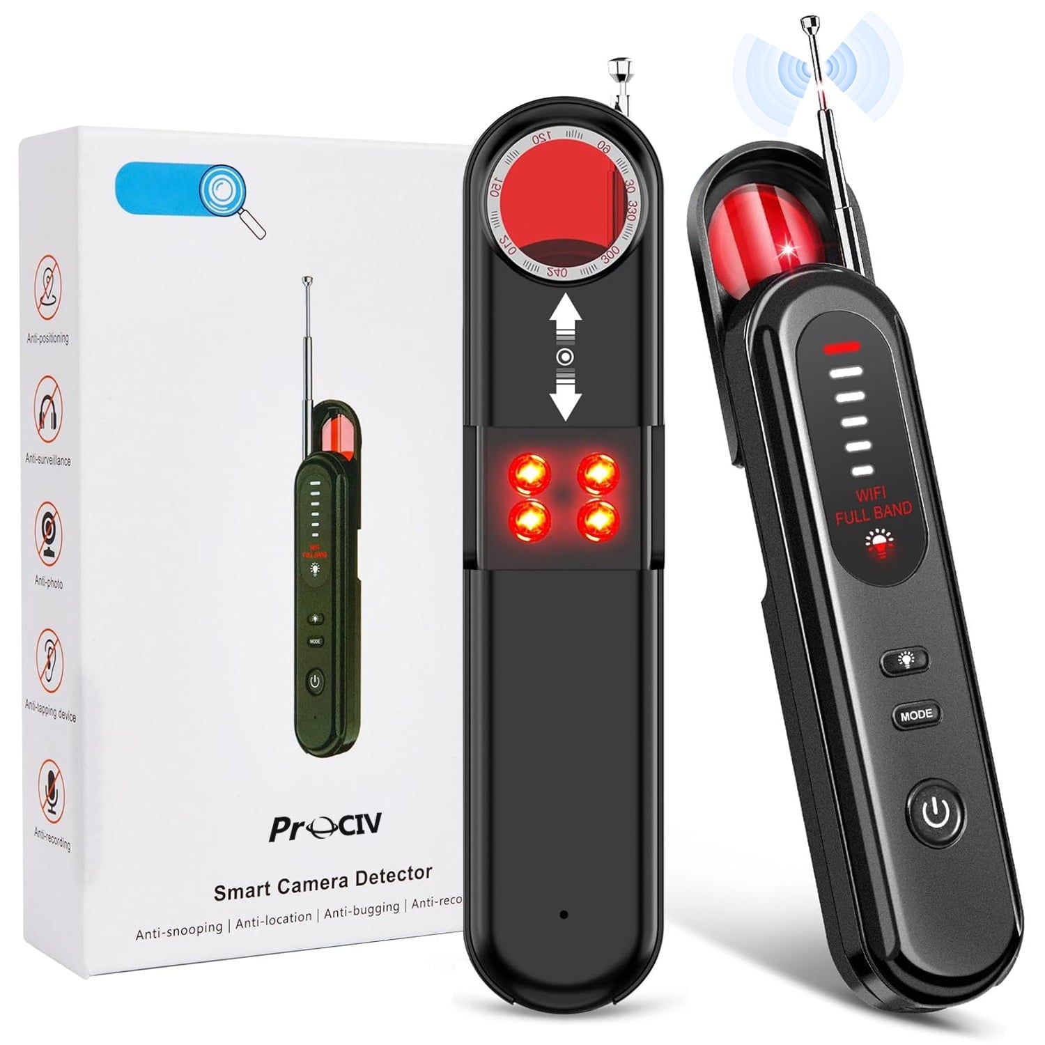 Prociv Smart Hidden Camera Detectors Bug Detector RF Detector GPS Tracker Detector Device to Detect Listening Devices for Office Hotel Travel and Car Indoor Use Black