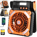 Solar Camping Fan with Light 10400mAh Rechargeable Portable Desk Cooling Fan with 4 Speeds/Timer/PowerBank for Outdoor Camping Fishing Barbecue