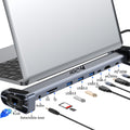USB C Laptop Docking Station Stand 10 In 1 Folding Tilt Stand Triple Display USB C 4K PD 100W USB 3.0 TF SD Audio RJ45 for MacBook & Windows
