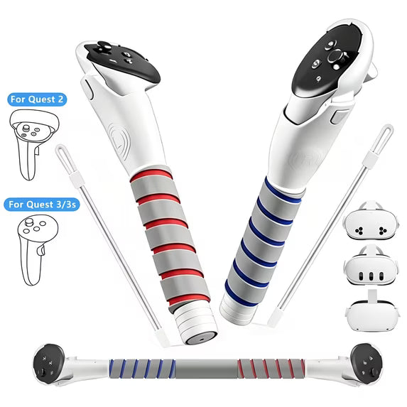 Controller Handle Attachments for Oculus Quest 3S/3/2 VR Accessories Long Stick and Dual Handle Extension Grips Compatible with Meta Quest for Gorilla Tag Beat Saber Golf Club Baseball Multiple Game