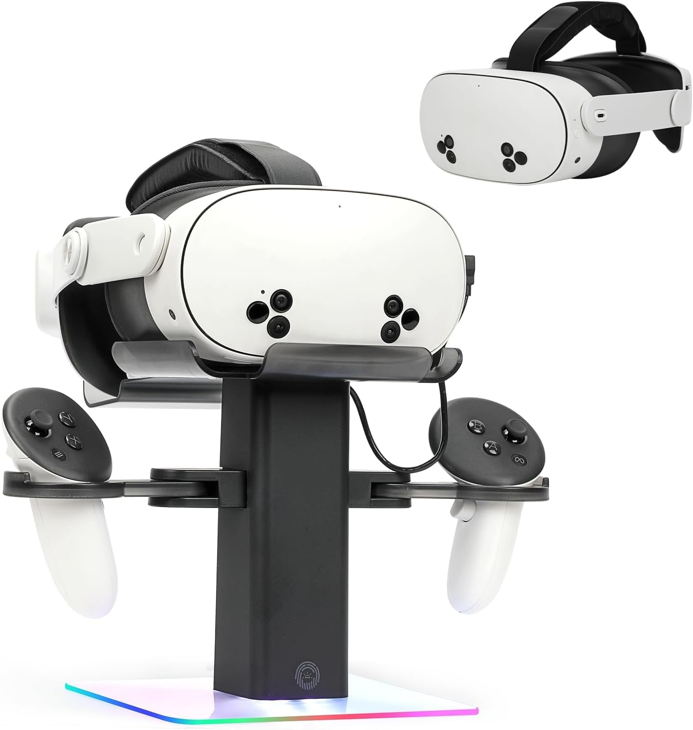 VR Stand Headset Charging Dock for Quest 3S/Quest 3/Quest 2 VR Headset Display Stand and Stable Bracket Storage Base Bottom RGB LED Light