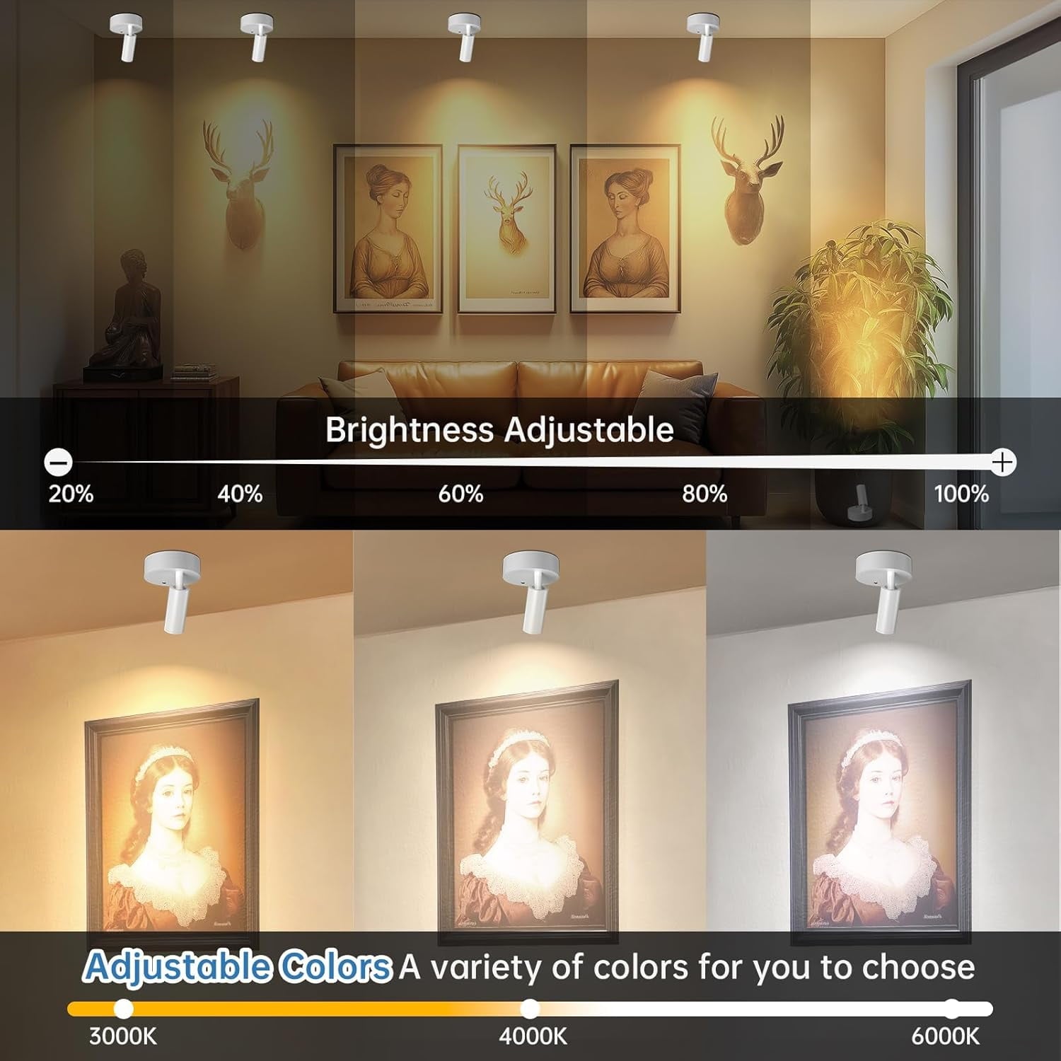Wireless Led Spotlight Indoor Rechargeable Uplighting Indoor with Remote Dimmable 350° Rotate Battery Powered Ceiling Spotlight for Artwork Painting Tree White 1pcs
