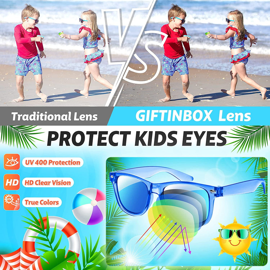 Prociv 24 Pack Kids Sunglasses Bulk Kids Sunglasses Party Favor Neon Translucent Sunglasses with UV400 Protection Boys Girls Age 3-8 Beach Pool Birthday Party Supplies