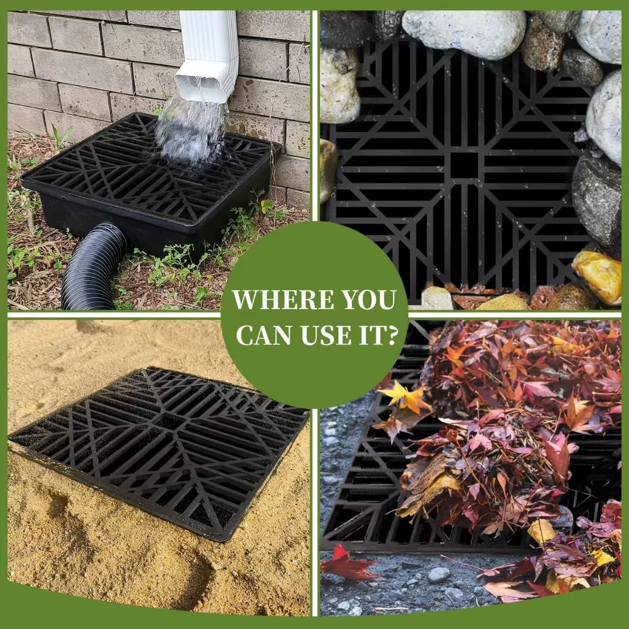 Wiher Catch Basin Downspout Extensions Upgraded 9x9 inch No Dig French Drain Downspout Diverter Flexible Gutter with Leak-Proof Splash Block Kit Extendable from 16 to 60 Black