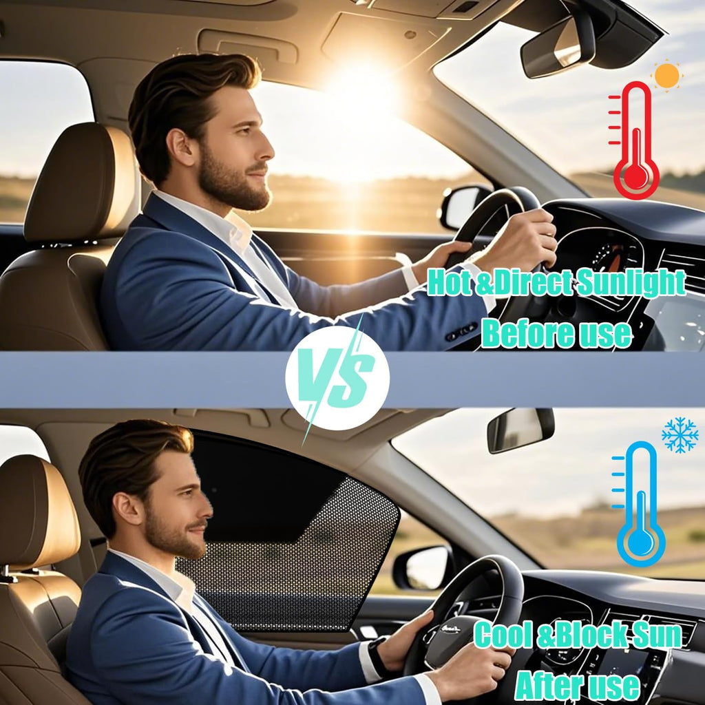 Car Window Covers Magnetic Car Front Side Window Shade 2 Pack Front Seat Side Window Covers with Half Shade Front Window Covers for Driver Double Layer Mesh Sun Block UV Protection Covers