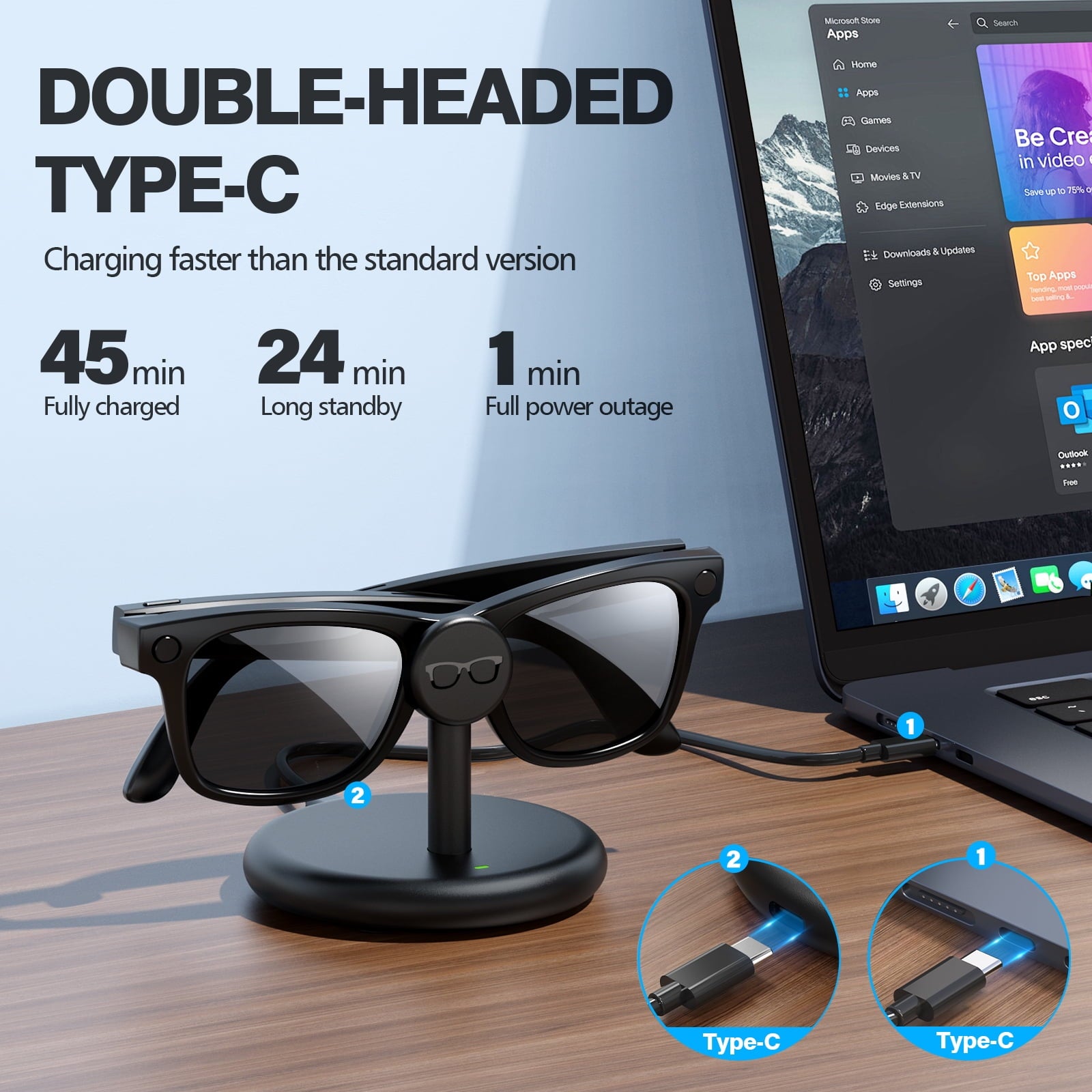 Charging Station for Meta Wayfarer/Skyler/Headliner Portable Charging Dock Compatible with Oakley Meta HSTN Travel Charging Stand with Cable LED Indicator Black