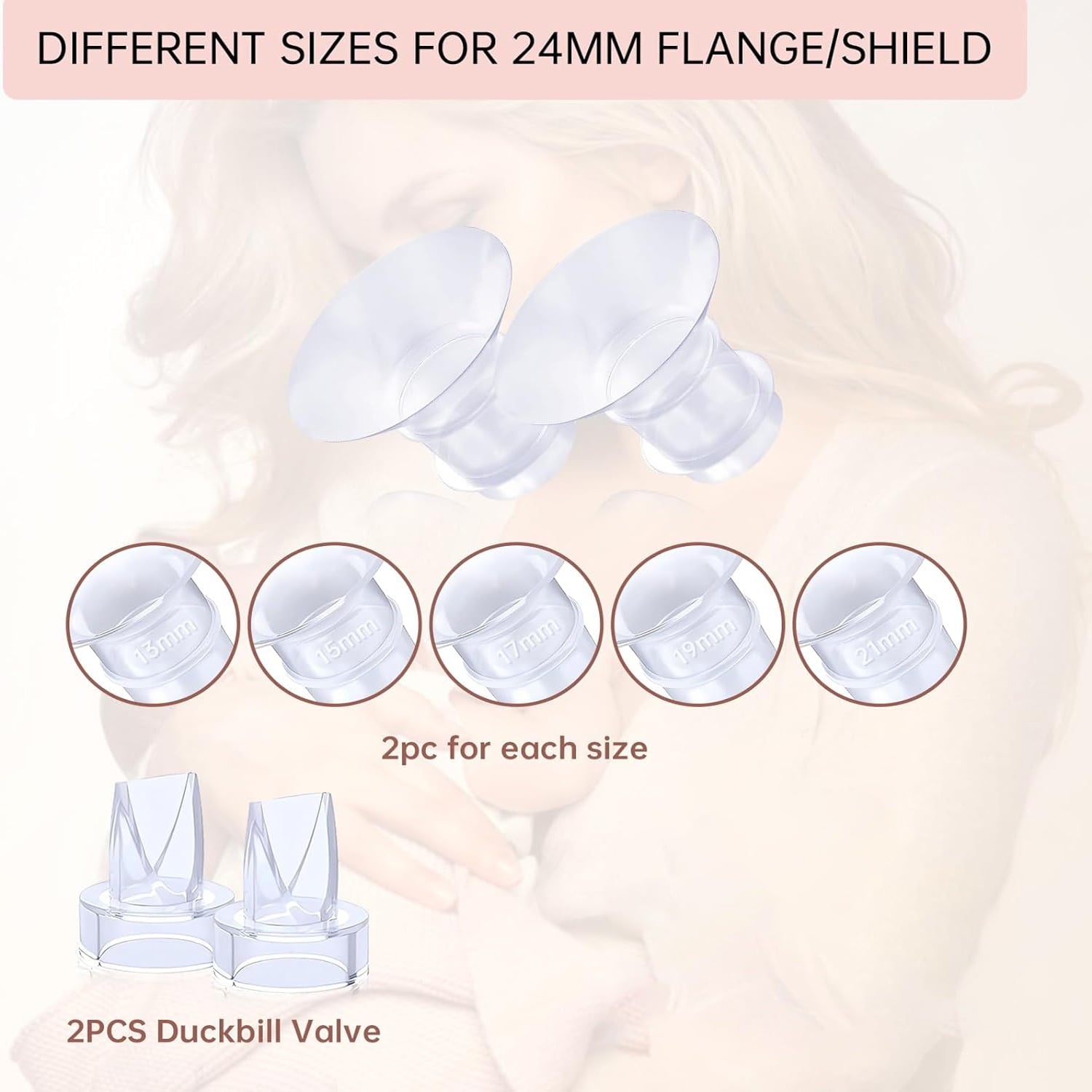 Prociv 14Pcs Flange Inserts 13/15/17/19/21mm Compatible with Momcozy S12/S12pro/S9/S9 Pro for TSRETE/Spectra/Medela 24mm Shield/Flange Including Duckbill Valve & Silicone Diaphragm