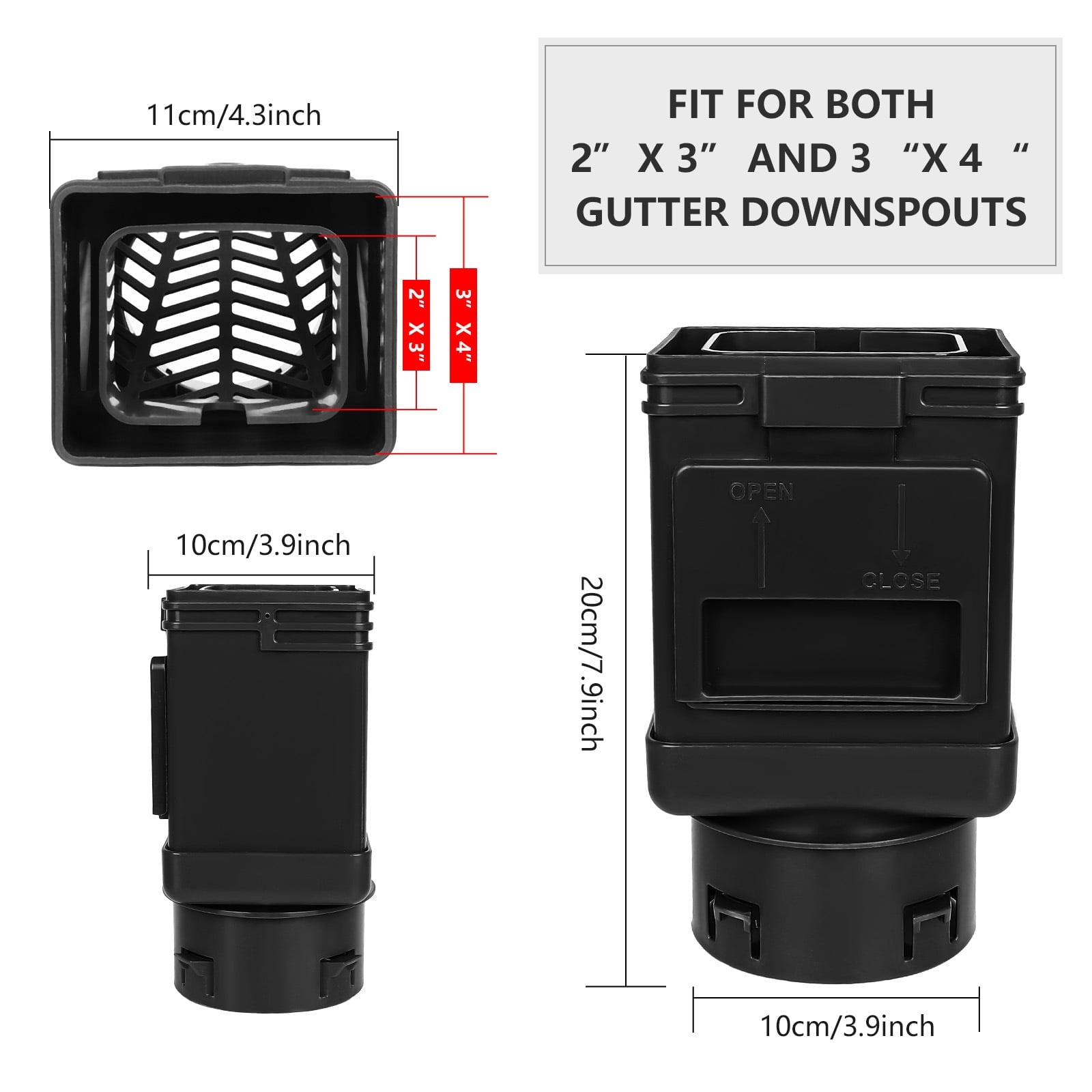 Downspout Filter 2 Pack Downspout Leaf Filter Gutter Downspout Screen 2 ×3 and 3 ×4 Drainpipe Filter Downspout Cleanout Leaf Removers Black