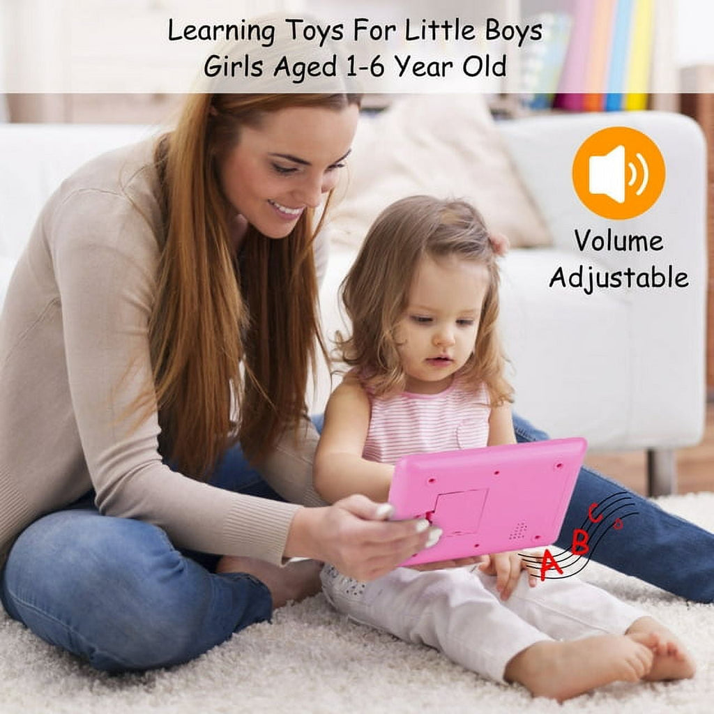 Baby Learning Tablet Educational Mini Pads Toys Touch Learn Toddler Tablet for ABC Numbers Words Gift for Boys Girls Aged 1-6 Year Old Kids Pink