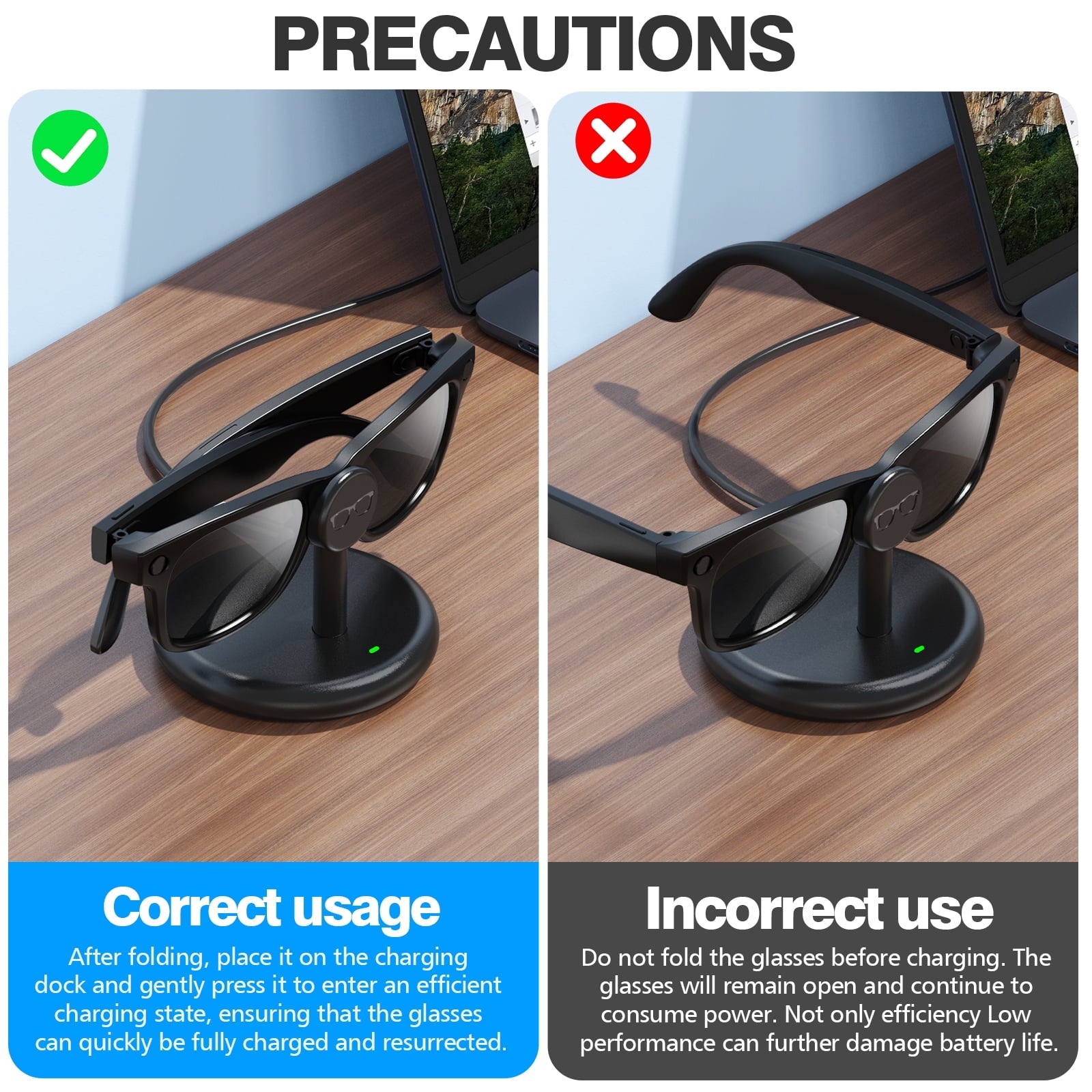 Charging Station for Meta Wayfarer/Skyler/Headliner Portable Charging Dock Compatible with Oakley Meta HSTN Travel Charging Stand with Cable LED Indicator Black