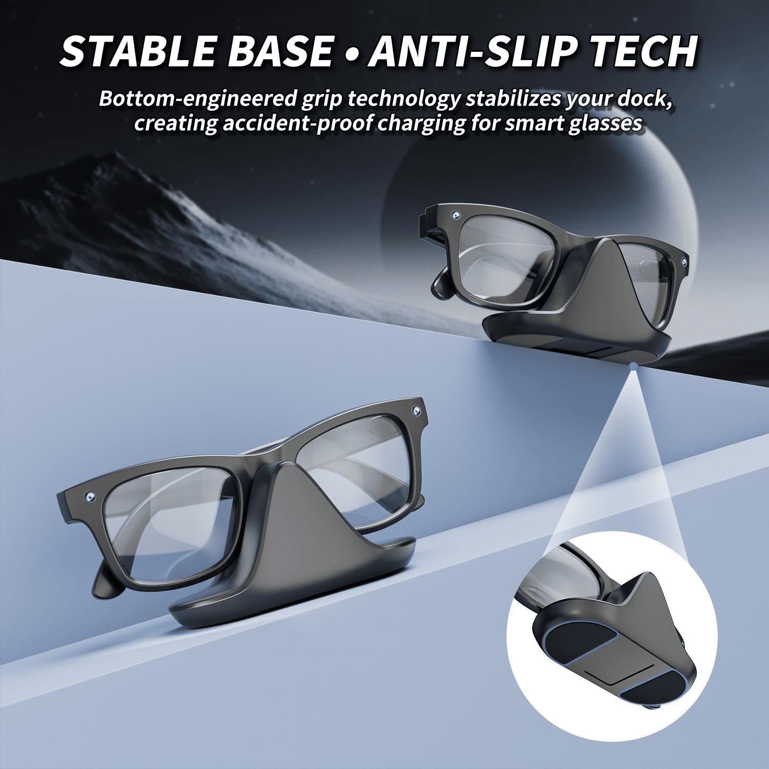Charging Station for Meta Wayfarer/Skyler/Headliner Compact Charger Compatible with Oakley HSTN LED Indicator Space Gray