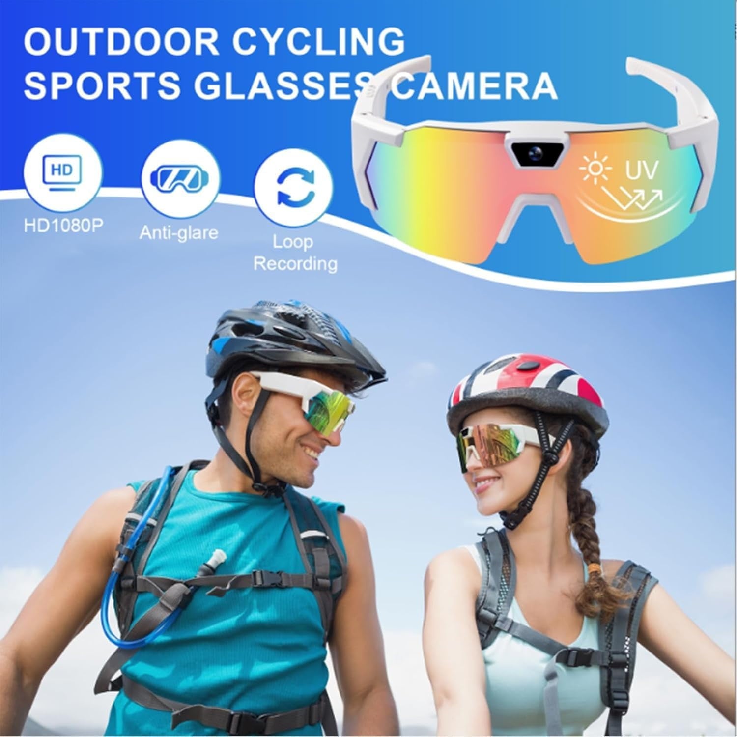 Wiher Smart Camera Glasses 4k POV Sports Glasses HD Recording Video Cycling Action Sunglasses Wearable Audio Take a Picture Wireless Photography Shooting VCR，Suitable for Men and Women(Blue)