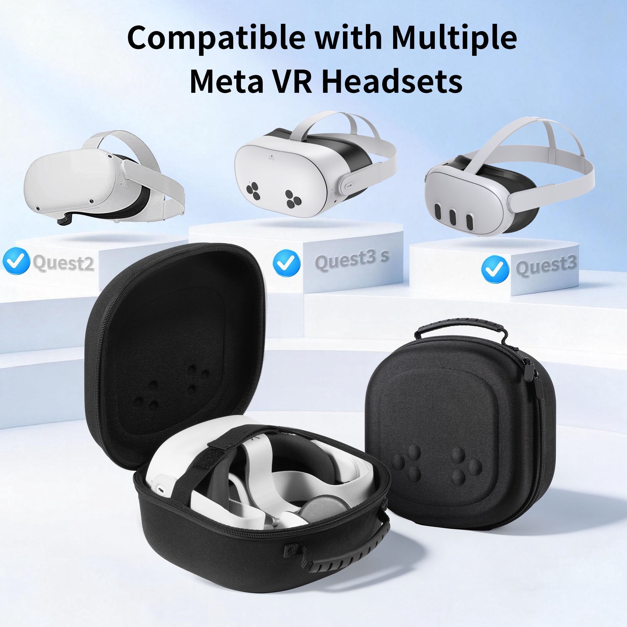Hard Carrying Case for Meta Quest 3S/Quest 3/Quest 2 VR Gaming Headset and Touch Controllers Travel Case Waterproof Shockproof Portable Bag with Mesh Pocket for Meta Accessories