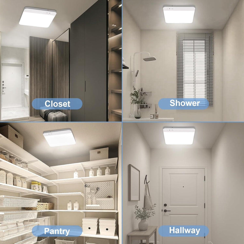 Rechargeable Motion Sensor Ceiling Light with Remote Wireless Ceiling Lights Battery Operated Closet Light 3 Colors Temperatures LED Shower Light for Bathroom Stairs Hallway Garage 1pcs